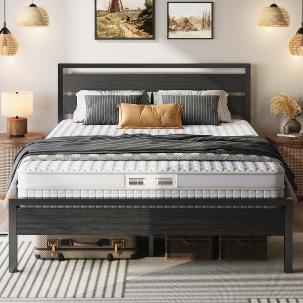 Susalt 14 Inch Queen Bed Frame with Wood Headboard and