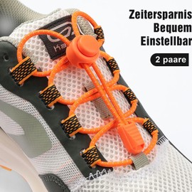 Stepace Elastic Shoelaces with Quick Release, 2 Pairs of Rubber Shoelaces without Tying for Children's Shoes, Sports Shoes, Neon Orange, neon orange