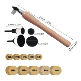 Handheld Bowl Sander, Wood Lathe Sanding Tools Set with 1in 2in Pads 50pcs Sanding Discs, Long Wood Handle for Woodworking, Crafts