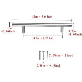 JZK 10 x Stainless Steel Kitchen Cupboard Door Handle 96mm Hole spacing, Brushed Steel T bar Handle for Wardrobe Door Kitchen Drawer Door Handles