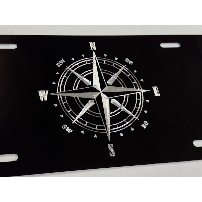 Brilliant Engraved Compass Car Tag Diamond Etched Vanity Front License