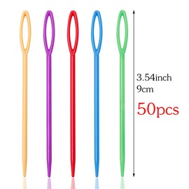 50 PCS Large Eye Plastic Needles(3.5Inch/9cm), Blunt Needles Learning Needles, Safety Plastic Lacing Needles for DIY Sewing Handmade Crafts