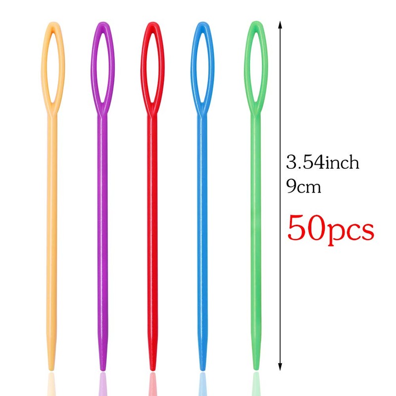 50 PCS Large Eye Plastic Needles(3.5Inch/9cm), Blunt Needles Learning Needles,