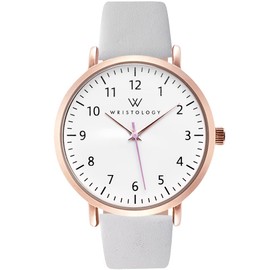 Wristology Numbers Womens Nurse Watch Leather Strap in Rose Gold - Interchangeable White Genuine Leather Band Watch - Large Easy Read Analog Watch for Women, Men, Nurses, Teachers, OC085