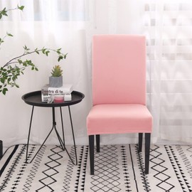 Jusmate Chair Covers for Dining Room Set of 4, Stretch Spandex Dining Chair Covers, Washable Removable Parsons Chair Slipcovers Protector for Dining Room, Kitchen, Hotel (Pink)