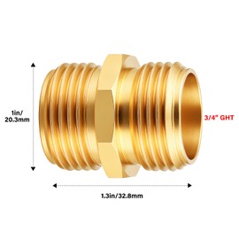 UNWAVER Solid Brass Garden Hose Fittings Male Connectors Adapter Heavy Duty Brass Double Male Faucet Leader Coupler ​Dual Water Hose Connector(3/4" GHT) 2 Pcs