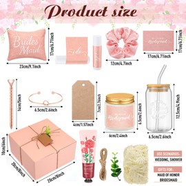 Meanplan 14 Pcs Bridesmaid Proposal Gifts, Will You Be My Bridesmaids Gifts with Proposal Box Glass Cup Makeup Bag Card Lip Balm Hand Cream Candle Scrunchies Bracelets Diamond Pen(Pink)