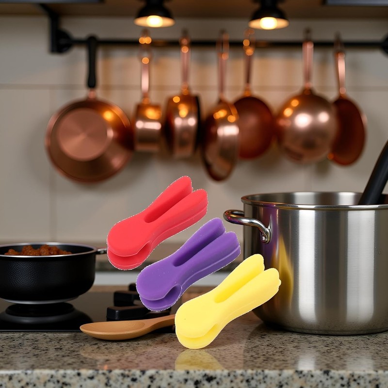 3Pcs Silicone Pot Clip Set, Heat Resistant Spoon Rest and