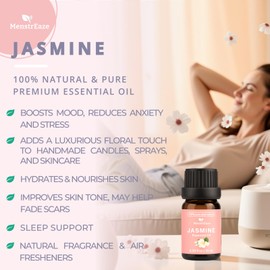 Jasmine Essential Oil for Diffuser – 100% Pure and Natural Jasmine Oil for Skin, Hair, Aromatherapy, and Candle Making – Therapeutic Grade for Wellness & Comfort – Soothing Floral Scent – 10ml
