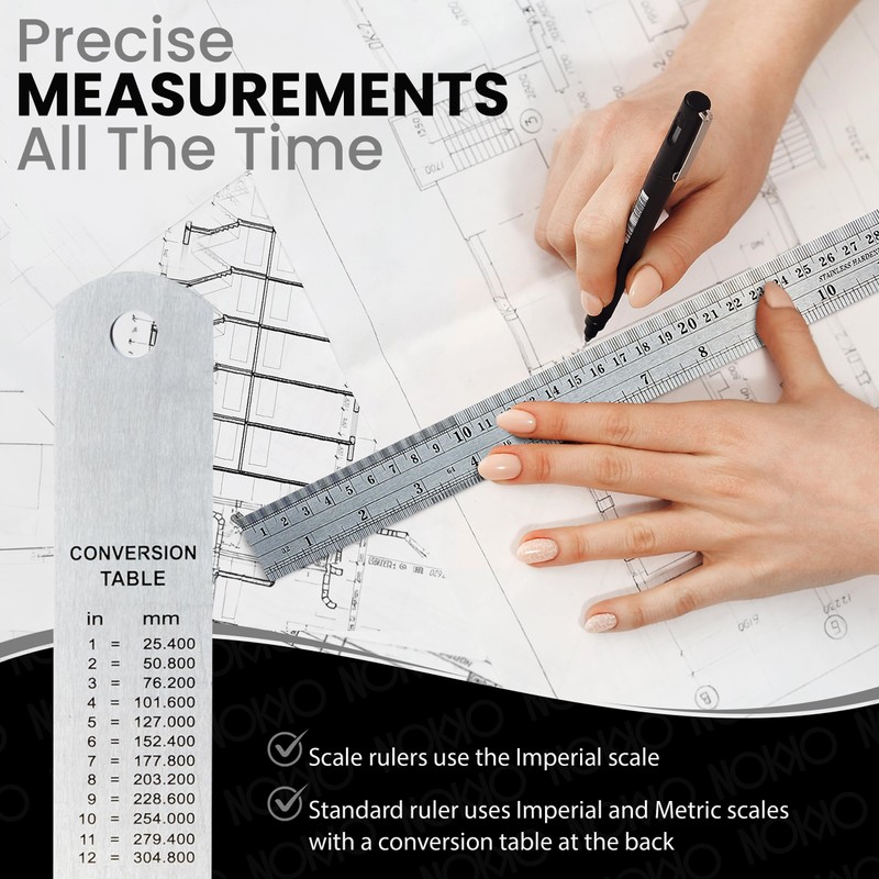 NOKKO 12 Inch Architectural and Engineering Scale Ruler Set -