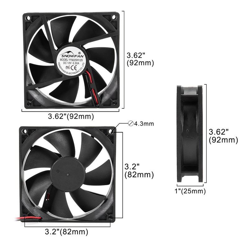 uxcell 92mm x 25mm 12V DC Cooling Fan Long Life