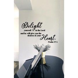 Bible Verse Prayer Wall Decal Sticker, Delight Yourself in The Lord.. - Psalm 37:4 Inspirational Christian Religious Scripture Quotes Vinyl DIY Remove Wallpaper Mural for Livingroom Home Office