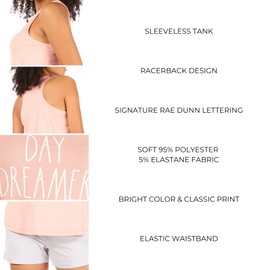 Rae Dunn Women's Sleepwear, DAY DREAMER Tank and Shorts Womens Pajama Sets, Soft Summer Loungewear, Light Pink, Small