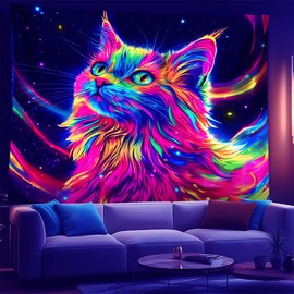 NYZE - Tapiz de gato para recámara, tapiz de pared de música, decoración de fiesta, decoración de habitación que brilla en la oscuridad, tapices de pared, para colgar en la pared, para habitación o