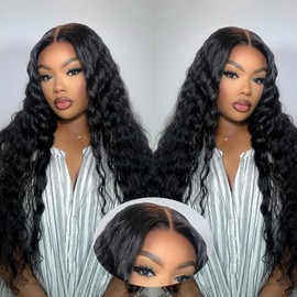 DULOVE Wear and Go Glueless Wigs Human Hair Pre Plucked Pre Cut Deep Wave Lace Front Wigs 200 Density 5x5 HD Lace Closure Wigs Human Hair No Glue Ready to Wear Wig for Beginners (24 Inch)