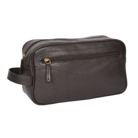 Real Leather Wash Bag for Mens Shaving Dopp Kit Toiletries Travel Bag HOL18 Brown