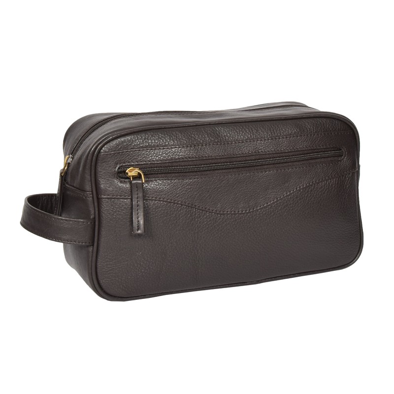 Real Leather Wash Bag for Mens Shaving Dopp Kit Toiletries