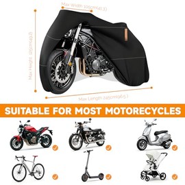 Motorcycle Tarpaulin Outdoor, Scooter Tarpaulin Waterproof Winterproof 190T Motorcycle Garage Tarpaulin, Motorcycle Cover with Reflective Strips, Motorcycle Tarpaulin for Scooters, Moped, 245 cm x 105 cm x 125 cm