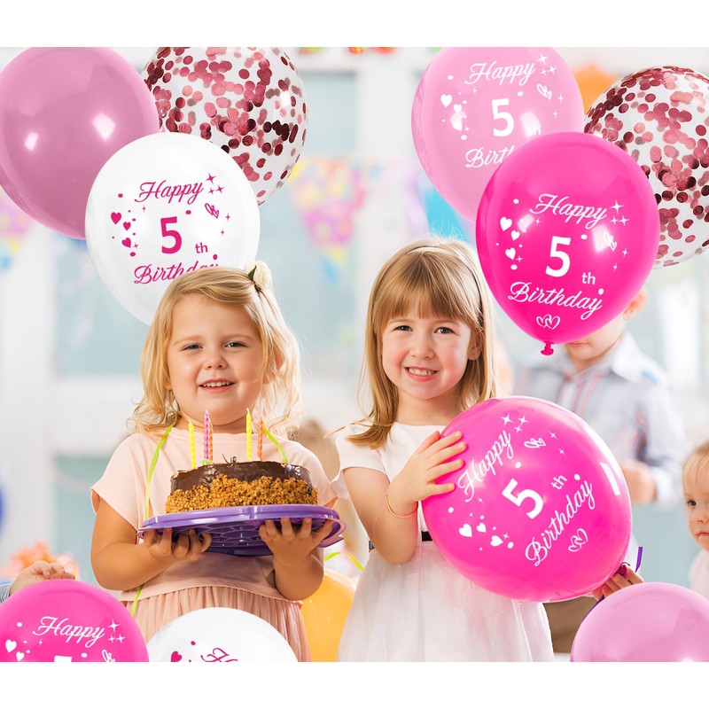 10 Pcs Pink 4th Birthday Balloons 12" Latex Pink and