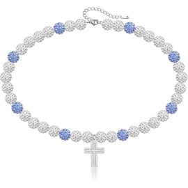 Trendy Baseball Necklaces for Men: 16 Inch Bead & 18 - 20 Inch Cross Styles - Athletic - Inspired Jewelry for Team Enthusiasts - Color: White/Light Blue-A, Size: 18inch-20inch