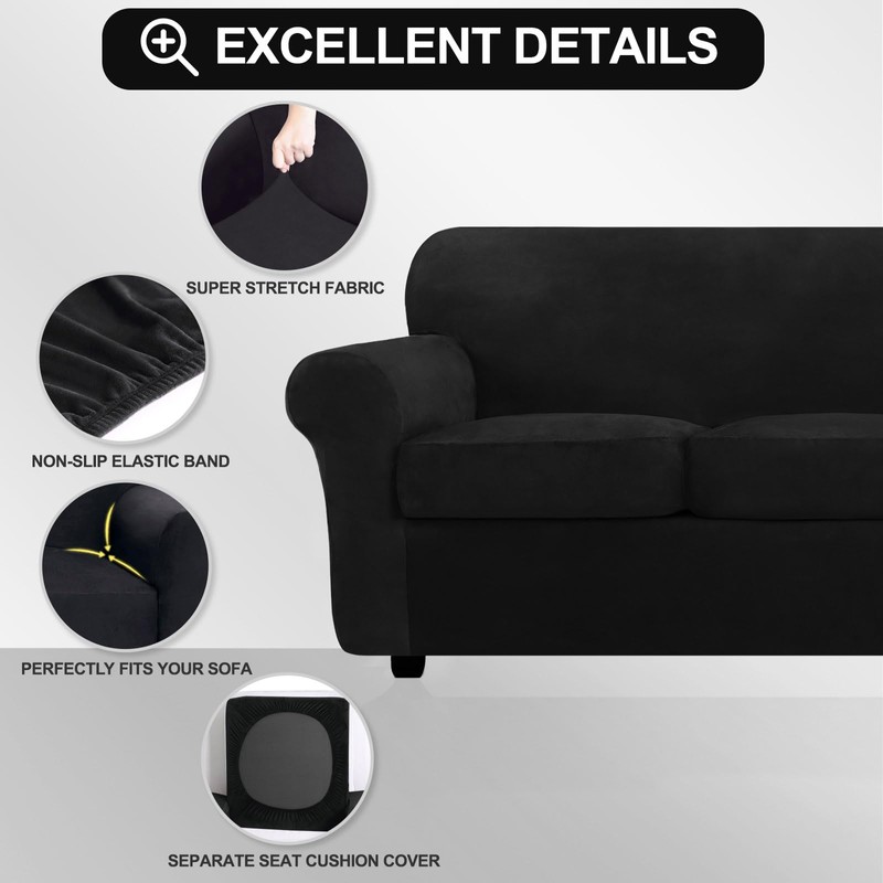 FestiCorp Velvet Sofa Cover for 3 Cushion Couch Sofa Slipcovers