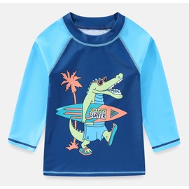 Toddlers and Baby Boys' 3-Piece Rashguard Sets Swimsuits Sets with Hat Surfing Swimwear Sunsuit UPF 50+ Blue Surfer Crocodile(18-24 Months)