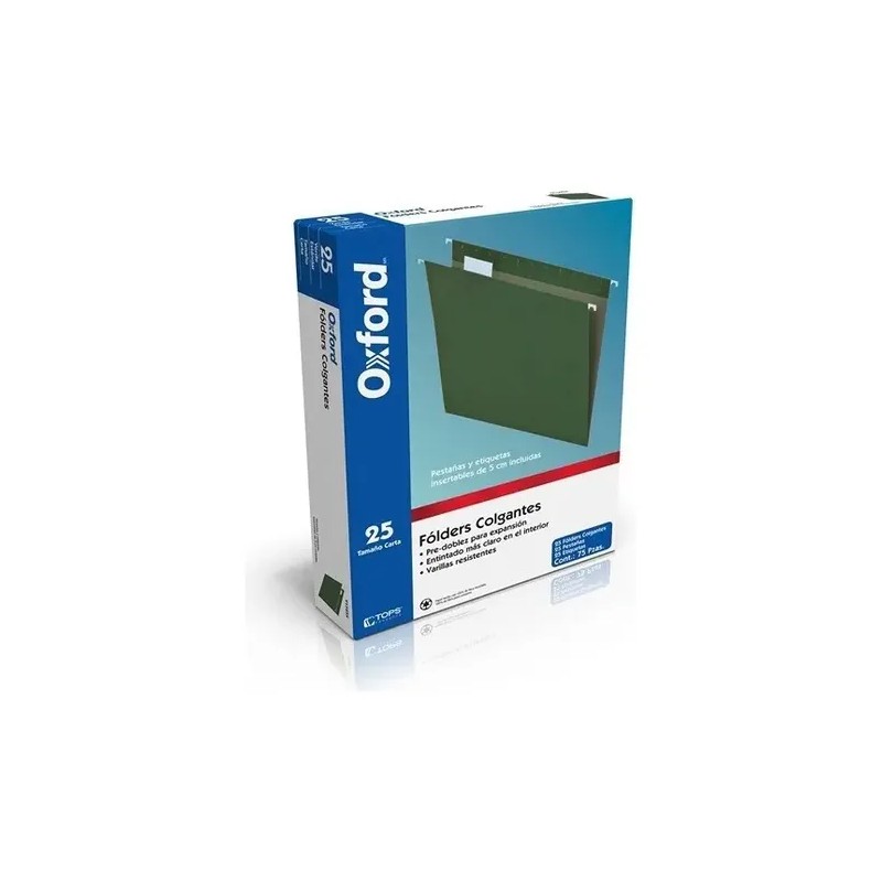 Folder Papel Carta Pendaflex Colgante Color Verde C/25 Pzs