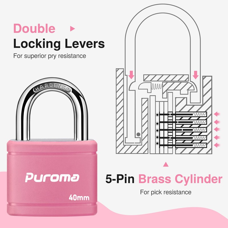 Puroma Keyed Padlock with 2 Keys Alike, 7/8 Inch Locker