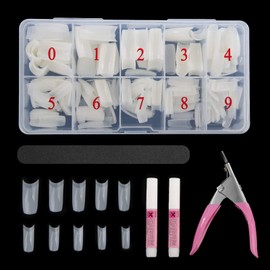 Abodhu Acrylic Natural Nail Tips Kit 500 Pcs French Tip Nails Set Square Half Cover False Nails with Glue, Files, Clipper, Storage Case, Nail Art for Salons and Home DIY, 10 Sizes