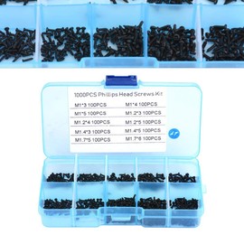 Self Drilling Screw, 1000 Pieces 2.6 oz Small Screws with Self Tapping Screw Head Assortment Set with Drill Bit M1 M1.2 M1.4 M1.7