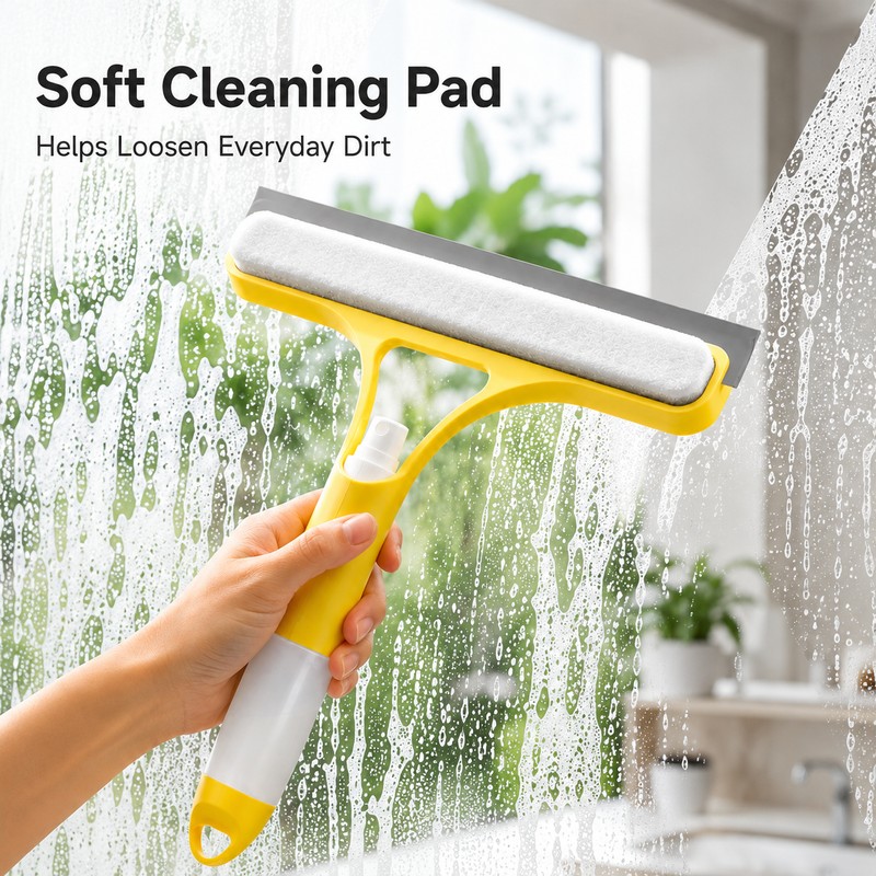 3-in-1 Window Cleaning Squeegee for Glass & Mirrors – Built-In
