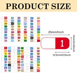 Number Index Labels Multicolor Alphabet Tabs 1-50 1-100 Tab Dividers Stickers for 3 Ring Binders Notebook Classify Files Contents Page Address Book Folder (1-100)