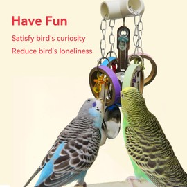 JSLZF Bird Chew Toy for Parrot Durable Scoop and Cardboard Bagel Cockatiel Stainless Steel Spoon Ring Toy Conure Cage Hanging Toy for Lovebirds, Parakeet