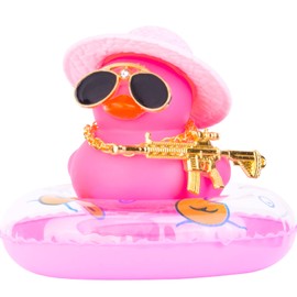 MuMyer Car Rubber Duck Ornament Colorful Duck Car Dashboard Decorations with Mini Hat Swim Ring Necklace Sunglasses and Cool Accessory for Car Dashboard Home Decor(P-Pink Hat)