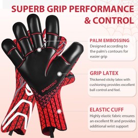 Sportout Goalie Gloves, Goalkeeper Gloves, Breathable Soccer Goalie Gloves, 4mm Latex, Negative Cut, Adult and Youth