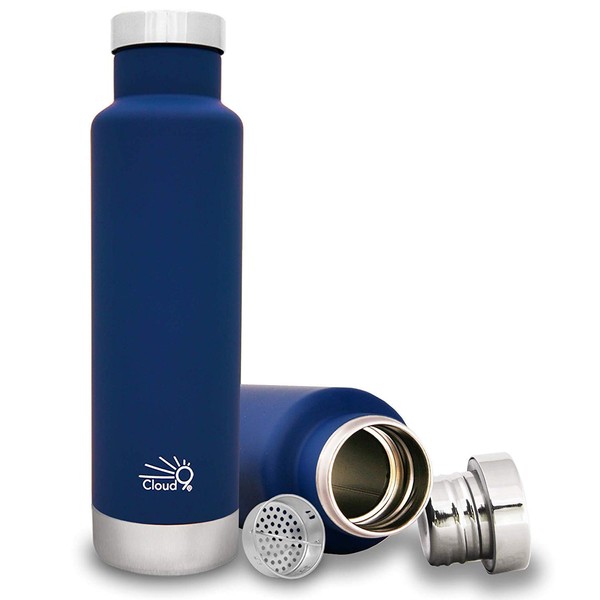 Cloud9 Vacuum-Insulated Double-Wall Thermal Stainless Steel Bottle with Tea/Fruit Strainer, 15 oz/450 ml (Dark Blue)