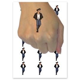 Rockabilly Greaser Rebel Leather Biker Jacket Temporary Tattoo Water Resistant Fake Body Art Set Collection - 15 2" Tattoos (1 Sheet)