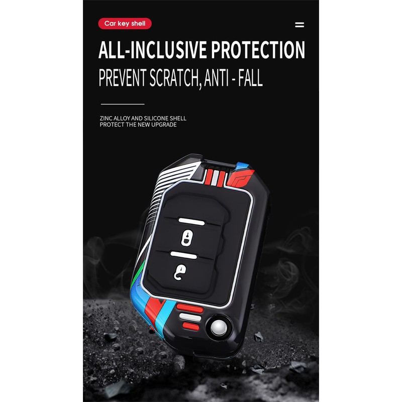 HIBEYO Flip 2 Button Key Fob Cover Compatible with Jeep