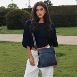 Roulens Crossbody Purse for Women,Lightweight Medium Crossbody Bag Soft Leather Women's Shoulder Handbags with Tassel