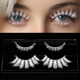 DONGFANGB False Eyelashes, Cosplay White False Eyelashes, Natural, Cosplay Eyelashes, 3D, Cartoon Eyelashes, Premium Fiber, Daily Makeup, Reusable, Handmade False Eyelashes, Masquerade Party