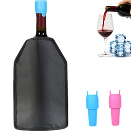 Reusable Gel Wine Cooler Sleeve, Fits 750ml Bottles for Red White Champagne, Leakproof Insulated, Keeps Wine Cold, for Picnic Camping Travel, Includes 2 Free Wine Stoppers, Black