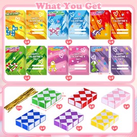 ShyLizard 24 Pack Valentine's Day Cards with Snake Twist Toys for Kids School Classroom, Gifts for School Exchange, Blocks Fidget Toys for Party Favors