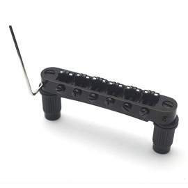 SAPHUE Guitar Tune-O-Matic Roller Saddle Bridge for 6 String Electric Gutiar LP Style Guitar with Locked Post (Black, 52.5)