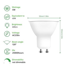 Yiahin GU10 LED warm white | GU10 LED lamp | Warm white? 2700 Kelvin | 600 lumens | 5W replaces 50W watt halogen| AC 220V-240V beam angle 120?? | GU10 LED reflector lamp| Pack of 20