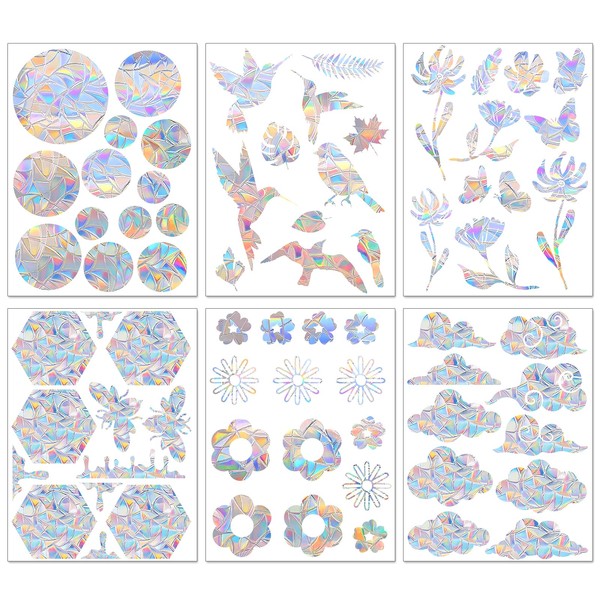 Pack of 71 Prism Window Stickers, Suncatcher Stickers, PVC Bird