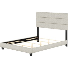 Boyd Sleep Ravenna Linen Fabric Upholstered Platform Bed Frame w/Adjustable Headboard, no Noise Strong Wood Slat Support, Box Spring/Foundation Required, Easy Effortless Assembly, White, Full
