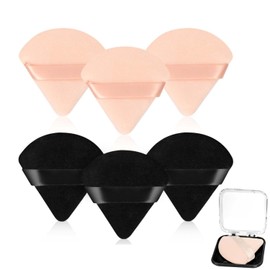 6-Piece Powder Puff Face Triangle Set - Triangle Powder Puff Soft Velour Makeup Sponges for Loose Powder and Body Powder - Beauty Makeup Tools,with Travel Storage Box (Black/Nude)