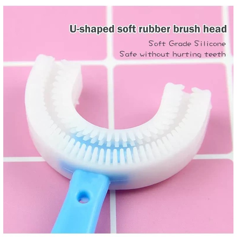 U-Shaped Toothbrush for Children (Pink, 12cm, Ages 6-12)