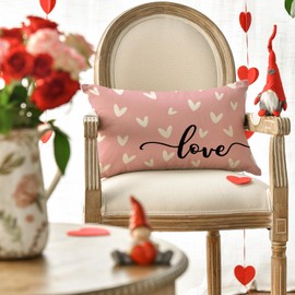 AVOIN colorlife Valentine's Day Love Pink Throw Pillow Cover, 12 x 20 Inch Anniversary Wedding Cushion Case Decoration for Sofa Couch