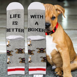 PXTIDY Boxer Socks Boxer Dog Gift Life Is Better With A Boxer Novelty Crew Socks Boxer Lover Gifts for Boxer Owner Boxer Mom Boxer Dad Socks Boxer Puppy Gifts